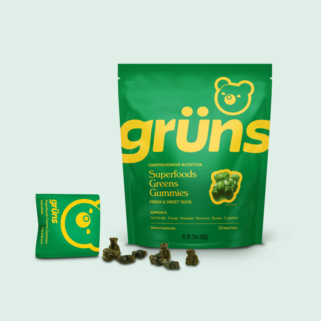 Grüns Super Greens Gummy Bears:20+ Vitamins and Minerals, Prebioticsfor Digestive Health,Adaptogens-28Pack(224Gummies)