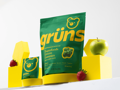 Grüns Super Greens Gummy Bears:20+ Vitamins and Minerals, Prebioticsfor Digestive Health,Adaptogens-28Pack(224Gummies)