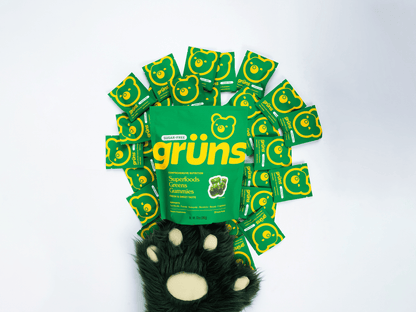 Grüns Super Greens Gummy Bears:20+ Vitamins and Minerals, Prebioticsfor Digestive Health,Adaptogens-28Pack(224Gummies)